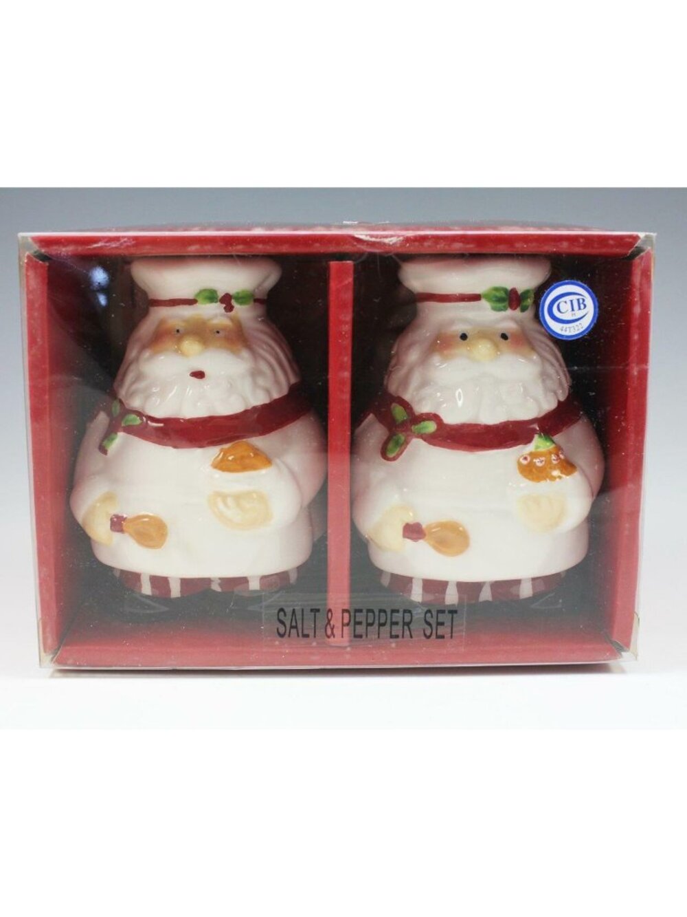 CIB Santa Chef Salt & Pepper Shaker Set Ceramic Holiday Christmas Table Decor